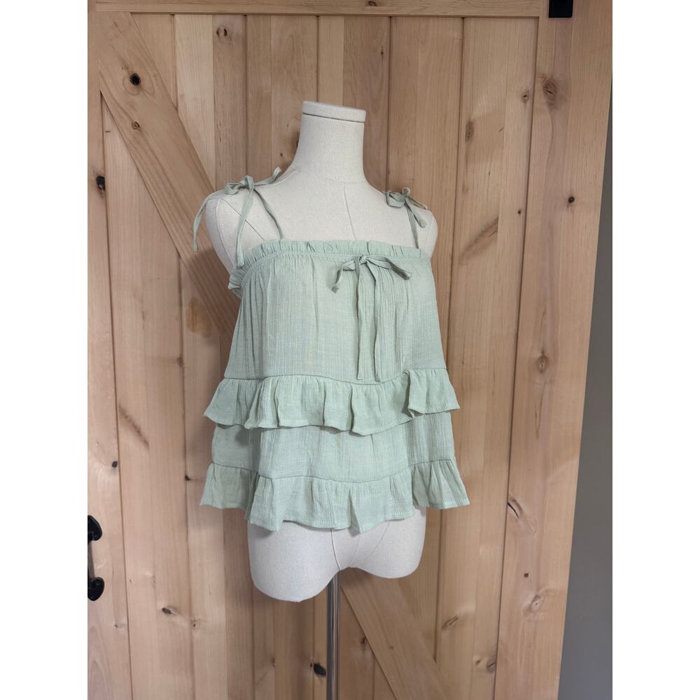 Blu Pepper Anthropologie | NWT Light Green Crepe Ruffle Tank Top | Size Small